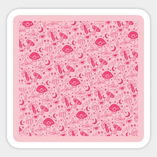 Cottagecore Mushroom Moon Pink Pattern Sticker